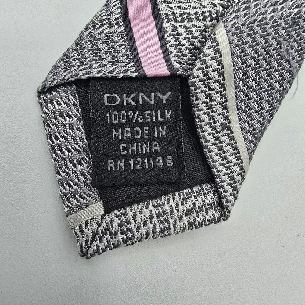 Necktie Mens Vintage DKNY Tie, Grey Pink 100% Silk, measurement are 56 by 3 inch
